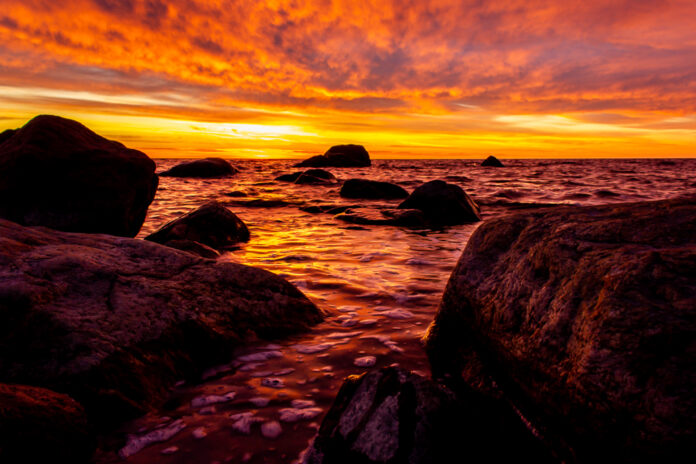 Solnedgång vid Bottenhavet i Skutskär